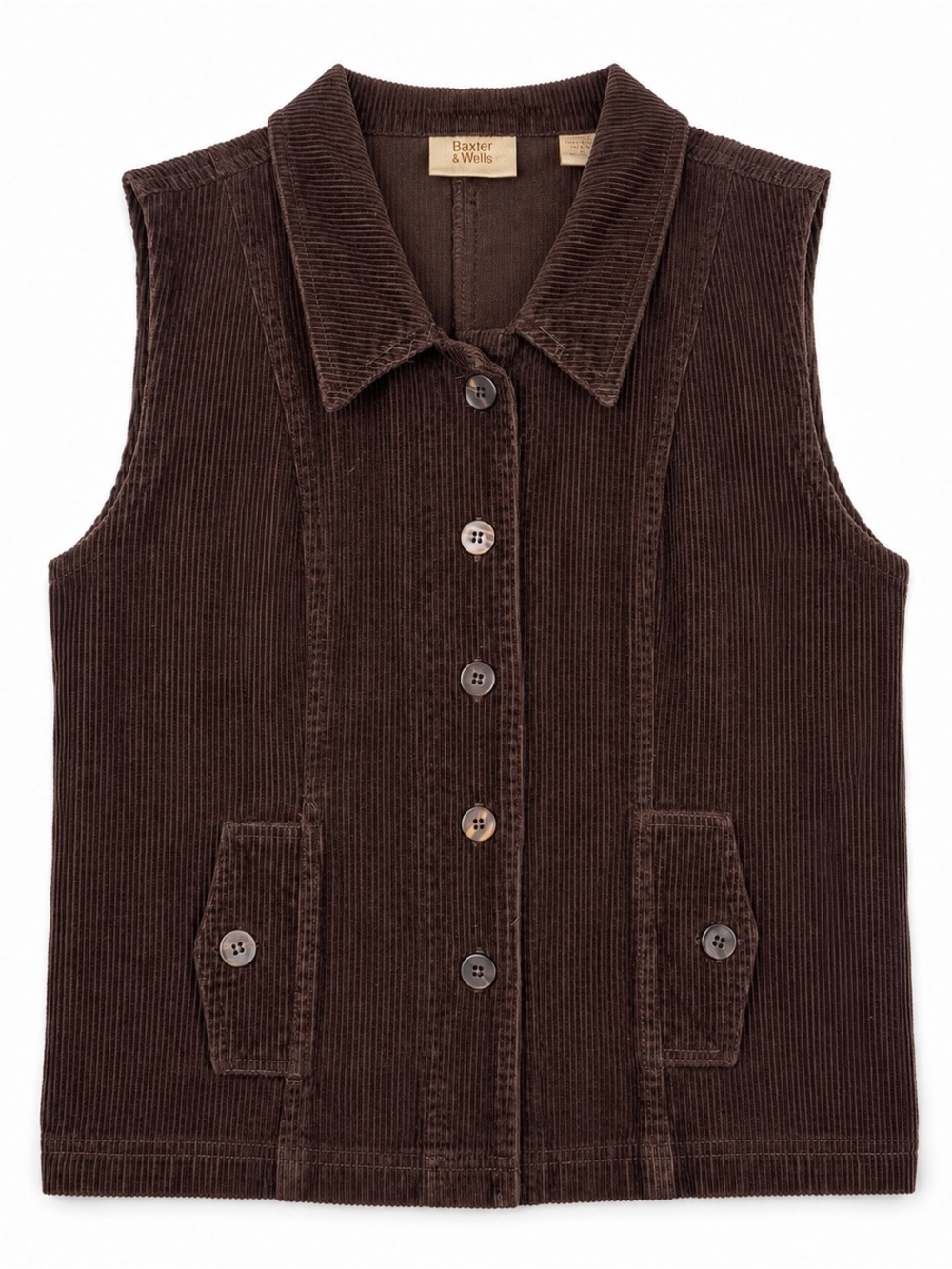 Vintage 90s Baxter & Wells Brown Wide Wale Corduroy Vest S